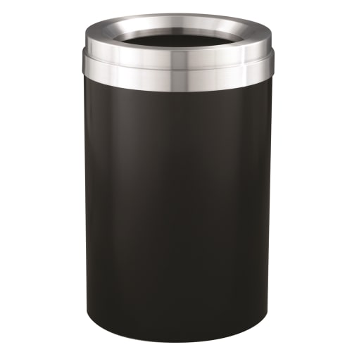 Glaro Mount Everest 33 Gallon Funnel Top Waste Receptacle, Satin Aluminum Top, Black Enamel